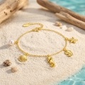 wholesale 925 Sterling Silver Delicate Ocean-themed Gold Charm Bracelet With Seashell, Pearl, Seahorse, Fish, And Starfish Charms-0-2