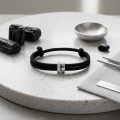 wholesale 925 Sterling Silver Elegant Black Woven Bracelet With Cz-accented Magnetic Clasp And Adjustable Knots-0-2