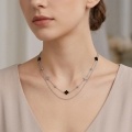wholesale 925 Sterling Silver Elegant Double-layered Clover Charm Necklace With Black And  Accents-0-3
