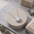 wholesale 925 Sterling Silver Oval Moissanite Halo Pendant Necklace With Chain For Women-0-2