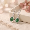 wholesale 925 Sterling Silver Elegant Oval Green Gemstone Drop Earring in Sterling Silver with Sparkling Accents-0-3