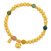wholesale 24K Elegant Multi-Gemstone Beaded Bracelet Featuring Textured Metallic Accents and Symbolic Charms-undefined