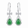 wholesale 925 Sterling Silver Elegant Bowknot Green Jade Teardrop Pendant with Sparkling Accents and Scalloped Frame-0-0