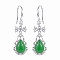 wholesale 925 Sterling Silver Elegant Bowknot Green Jade Teardrop Pendant with Sparkling Accents and Scalloped Frame-undefined