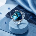 wholesale 925 Sterling Silver Radiant Blue Heart Crystal Ring in Silver Setting with Dazzling Accent Stones-0-2