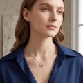 wholesale 925 Sterling Silver Butterfly Pendant Necklace With Round Blue Moissanite For Women-0-4