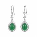 wholesale 925 Sterling Silver Elegant Oval Green Gemstone Drop Earring in Sterling Silver with Sparkling Accents-0-0