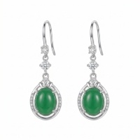 wholesale 925 Sterling Silver Elegant Oval Green Gemstone Drop Earring in Sterling Silver with Sparkling Accents-undefined