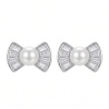 wholesale 925 Sterling Silver Bow Pearl Cubic Zirconia Stud Earrings For Women-0-0
