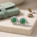 wholesale 925 Sterling Silver Elegant Green Jadeite Flower Stud Earring in Sterling Silver with Shimmering Accents-0-2