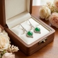 wholesale 925 Sterling Silver Elegant Sterling Silver Green Jadeite Cabochon Dangle Earrings with Sparkling Accents-0-3