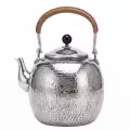 wholesale 925 Sterling Silver Elegant Hammered Metallic Tea Kettle with Woven Handle and Etched Pine Tree Landscape - Handicraft-0-0