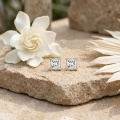 wholesale 925 Sterling Silver Elegant Princess Cut Cz Stud Earrings In 14k Gold Setting-0-2