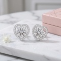 wholesale 925 Sterling Silver Heart Halo Moissanite Stud Earrings For Women-0-3