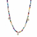 wholesale 925 Sterling Silver Colorful Bohemian Seed Bead Necklace with Sterling Silver Cubic Zirconia Charms and Pearls-0-0
