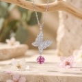 wholesale 925 Sterling Silver Butterfly Pendant Necklace With Pink Moissanite Drop For Women-0-4
