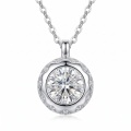 wholesale 925 Sterling Silver Round Moissanite Halo Pendant Necklace With Chain For Women-0-0