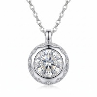wholesale 925 Sterling Silver Round Moissanite Halo Pendant Necklace With Chain For Women-