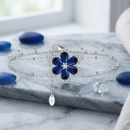 wholesale 925 Sterling Silver Blue Flower Cubic Zirconia Double Layer Beaded Anklet For Women-0-2