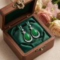 wholesale 925 Sterling Silver Butterfly Drop Earrings Green Jade Pear Cubic Zirconia For Women-0-3