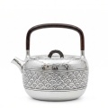wholesale 999 Pure Silver Teapot Hammered Wave Pattern Wooden Handle Tea Kettle-0-0