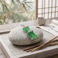 wholesale 925 Sterling Silver Green Jade Bamboo Pendant With Cubic Zirconia For Women-0-1