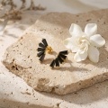 wholesale 925 Sterling Silver Gold Fan-Shaped Earrings with Black Crystal Accents-0-1