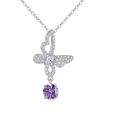 wholesale 925 Sterling Silver Butterfly Pendant Necklace With Purple Moissanite Drop For Women-0-0