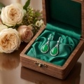 wholesale 925 Sterling Silver Elegant Green Jade Teardrop Drop Earring with Sparkling CZ-Like Accents in White Metal-0-3
