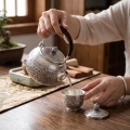 wholesale 999 Pure Silver Teapot Embossed Floral Rattan Wrapped Handle Vintage Teaware-0-3