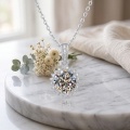 wholesale 925 Sterling Silver Round Moissanite Halo Pendant Necklace With Chain For Women-0-1