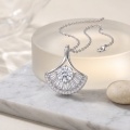 wholesale 925 Sterling Silver Moissanite Fan Shaped Pendant Necklace With Chain For Women-0-2