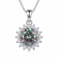 wholesale 925 Sterling Silver Rainbow Moissanite Halo Pendant Necklace With Chain For Women-0-0