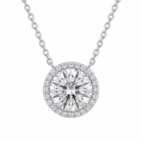 wholesale 925 Sterling Silver Oval Moissanite Halo Pendant Necklace With Chain For Women-