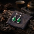 wholesale 925 Sterling Silver Elegant Green Jade Teardrop Drop Earring with Sparkling CZ-Like Accents in White Metal-0-1