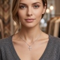 wholesale 925 Sterling Silver Moissanite Cross Pendant Necklace With Chain For Women-0-5