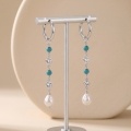wholesale 925 Sterling Silver Elegant  Hoop Earrings With Turquoise, Crystal, And Pearl Drops-0-2
