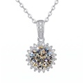 wholesale 925 Sterling Silver Round Moissanite Halo Pendant Necklace With Chain For Women-0-0