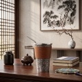 wholesale 999 Pure Silver Floral Embossed Tumbler Cup With Zircon Accents Leather Sleeve Straw-0-2