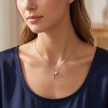 wholesale 925 Sterling Silver Beaded Cross Moissanite Pendant Necklace For Women-0-4