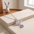 wholesale 925 Sterling Silver Butterfly Pendant Necklace With Purple Moissanite Drop For Women-0-3