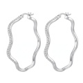 wholesale 925 Sterling Silver Sterling  Wavy Hoop Earrings with Pavé CZ Accents-0-0