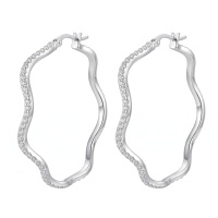 wholesale 925 Sterling Silver Sterling  Wavy Hoop Earrings with Pavé CZ Accents-undefined