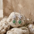 wholesale 925 Sterling Silver Elegant Sterling Silver Flower Dangle Earring with Teardrop Green Stone and Sparkling Accents-0-2