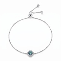 wholesale 925 Sterling Silver Blue Moissanite Cushion Halo Adjustable Box Chain Bracelet For Women-