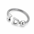 wholesale 925 Sterling Silver Initial Letter Open Ring Twisted Rope Ball Bead Adjustable Band For Women-0-0