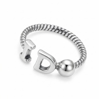 wholesale 925 Sterling Silver Initial Letter Open Ring Twisted Rope Ball Bead Adjustable Band For Women-undefined