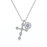 wholesale 925 Sterling Silver Beaded Cross Moissanite Pendant Necklace For Women-