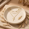 wholesale 925 Sterling Silver Gold Plated Layered Cross Pendant Necklace Beaded Chain Jewelry-0-1