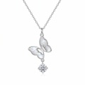 wholesale 925 Sterling Silver Butterfly Pendant Necklace With Moissanite And Mother Of Pearl For Women-0-0